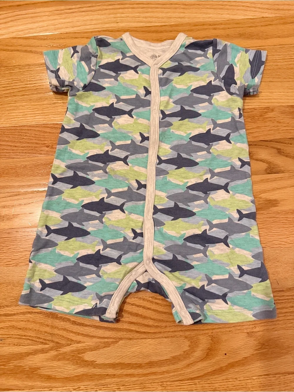 Shark Print Short Sleeve One-Piece - Blue/Green